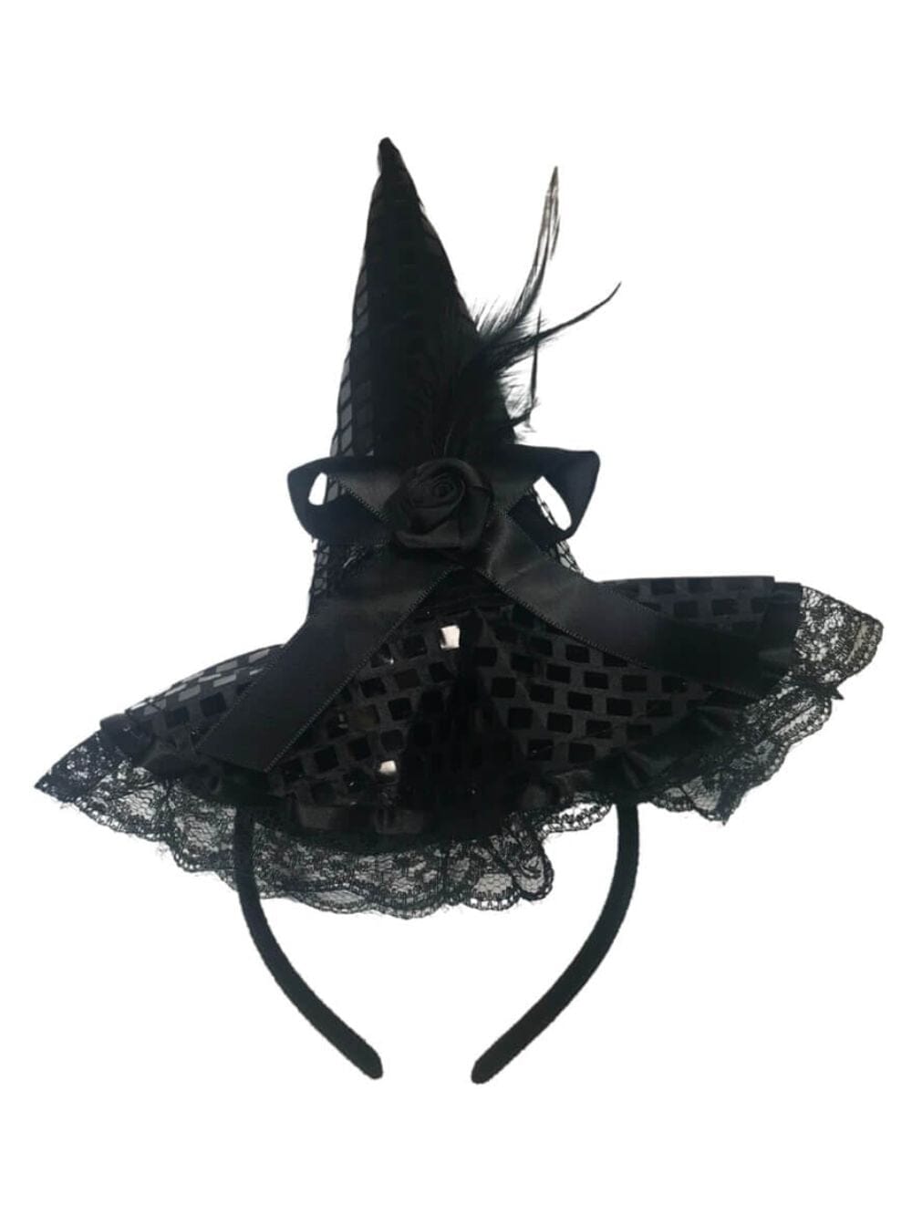 Black Feather Trim Witch Hat