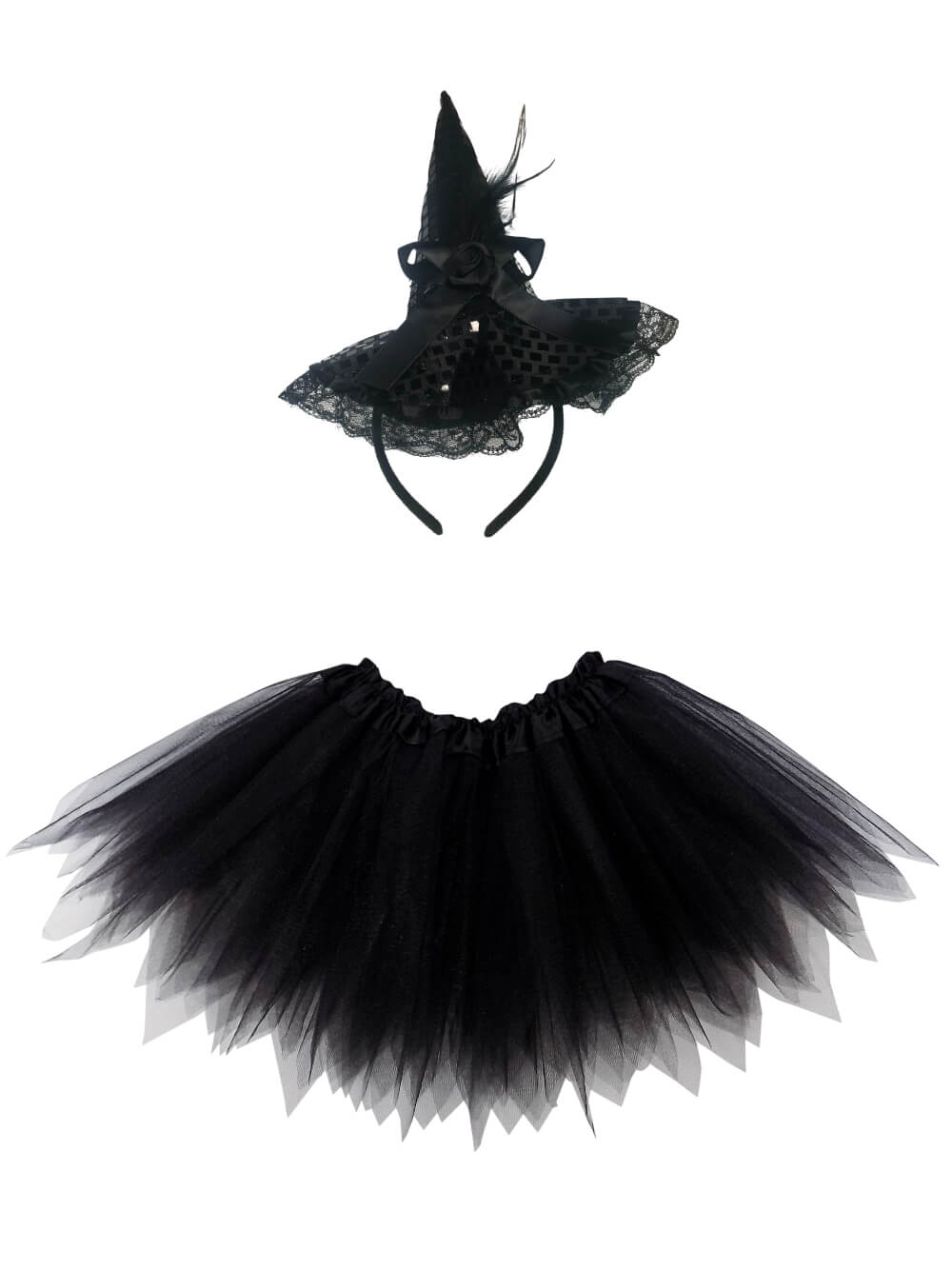 Adult Black Witch Costume - Black Pixie Fairy Tutu Skirt &amp; Headband Hat Set for Adult or Plus Size - Sydney So Sweet