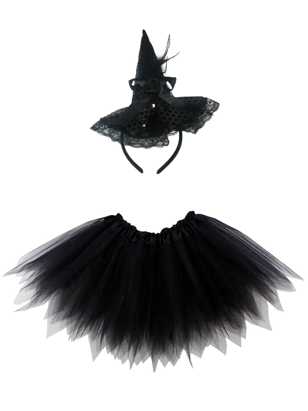 Adult Black Witch Costume - Black Pixie Fairy Tutu Skirt & Headband Hat Set for Adult or Plus Size - Sydney So Sweet