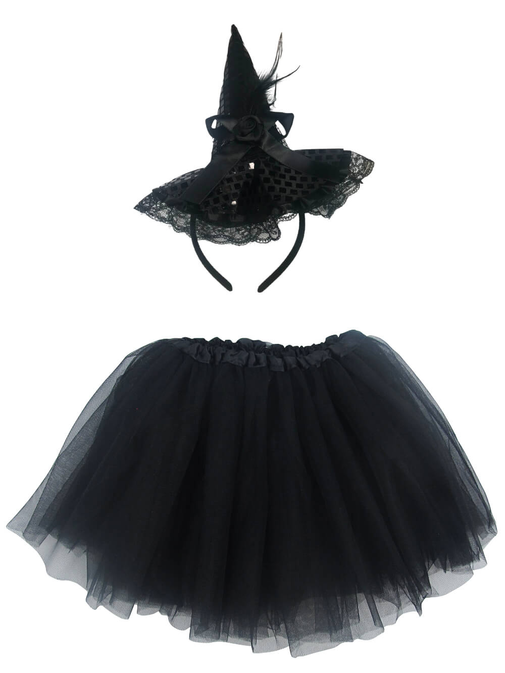 Girls Fancy Black Witch Costume - Complete Kids Costume Set with Tutu and Hat Headband - Sydney So Sweet