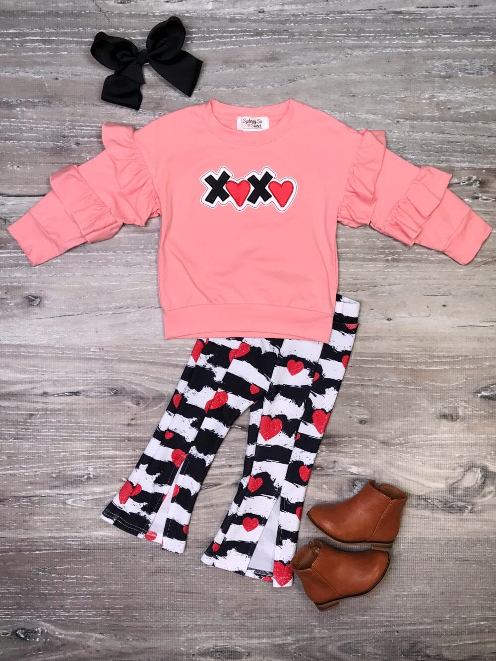 Love You More Plaid Heart Bell Bottom Girls Outfit