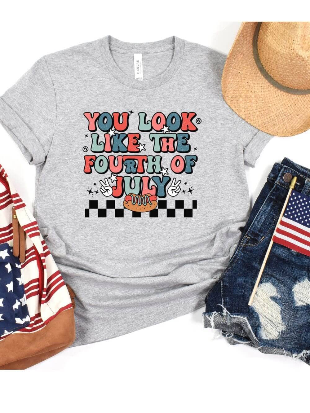 Printify You Look Like The Fourth of July T Shirt Short Sleeve Tee Athletic Heather 2XL