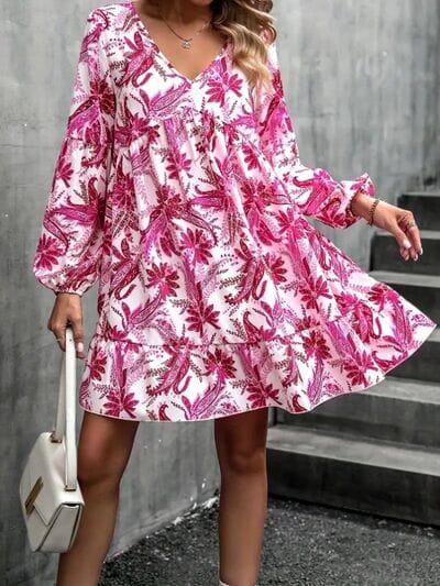 Floral V-Neck Balloon Sleeve Dress - Sydney So Sweet