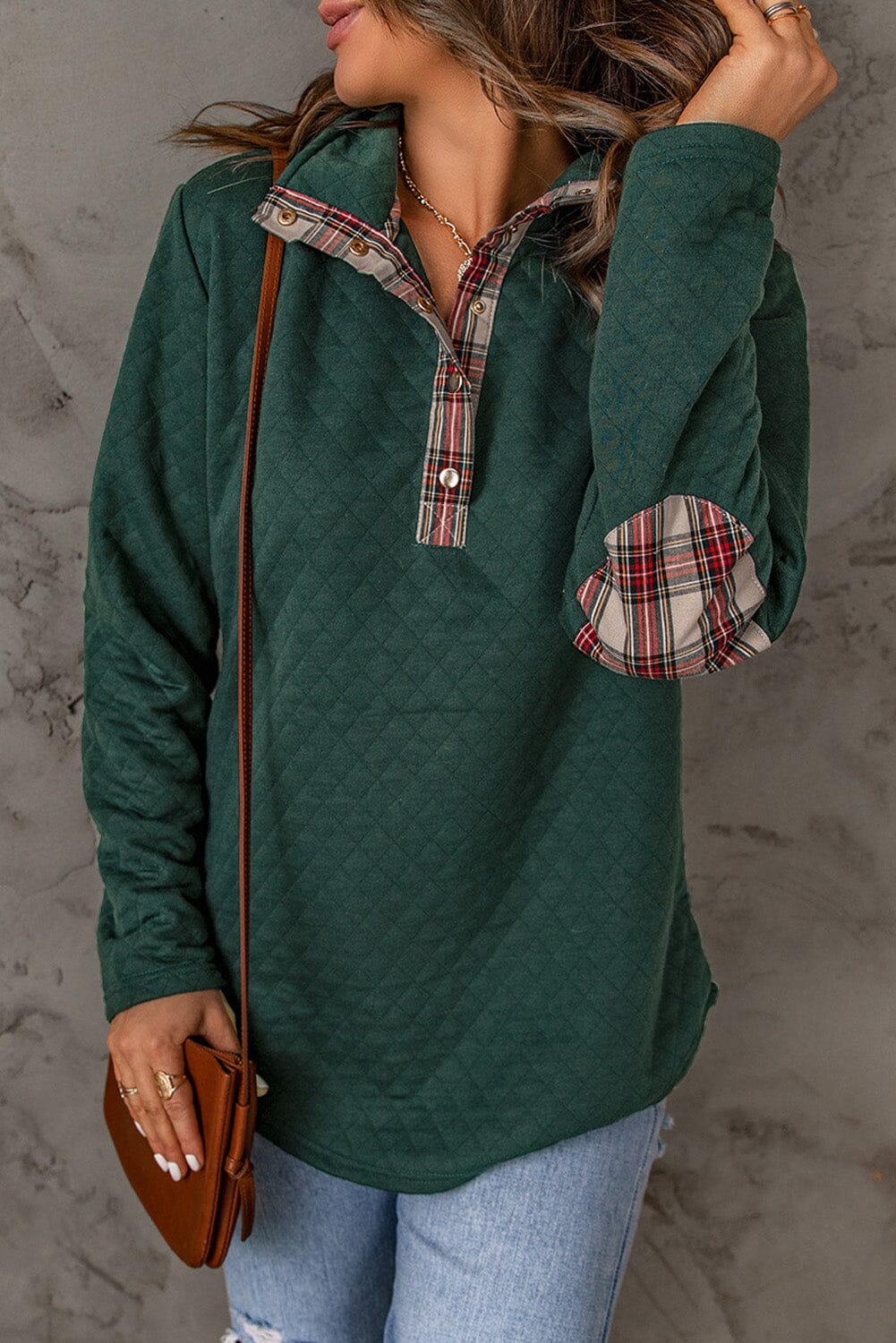 Plaid Snap Down Women's Quilted Sweatshirt - Sydney So Sweet