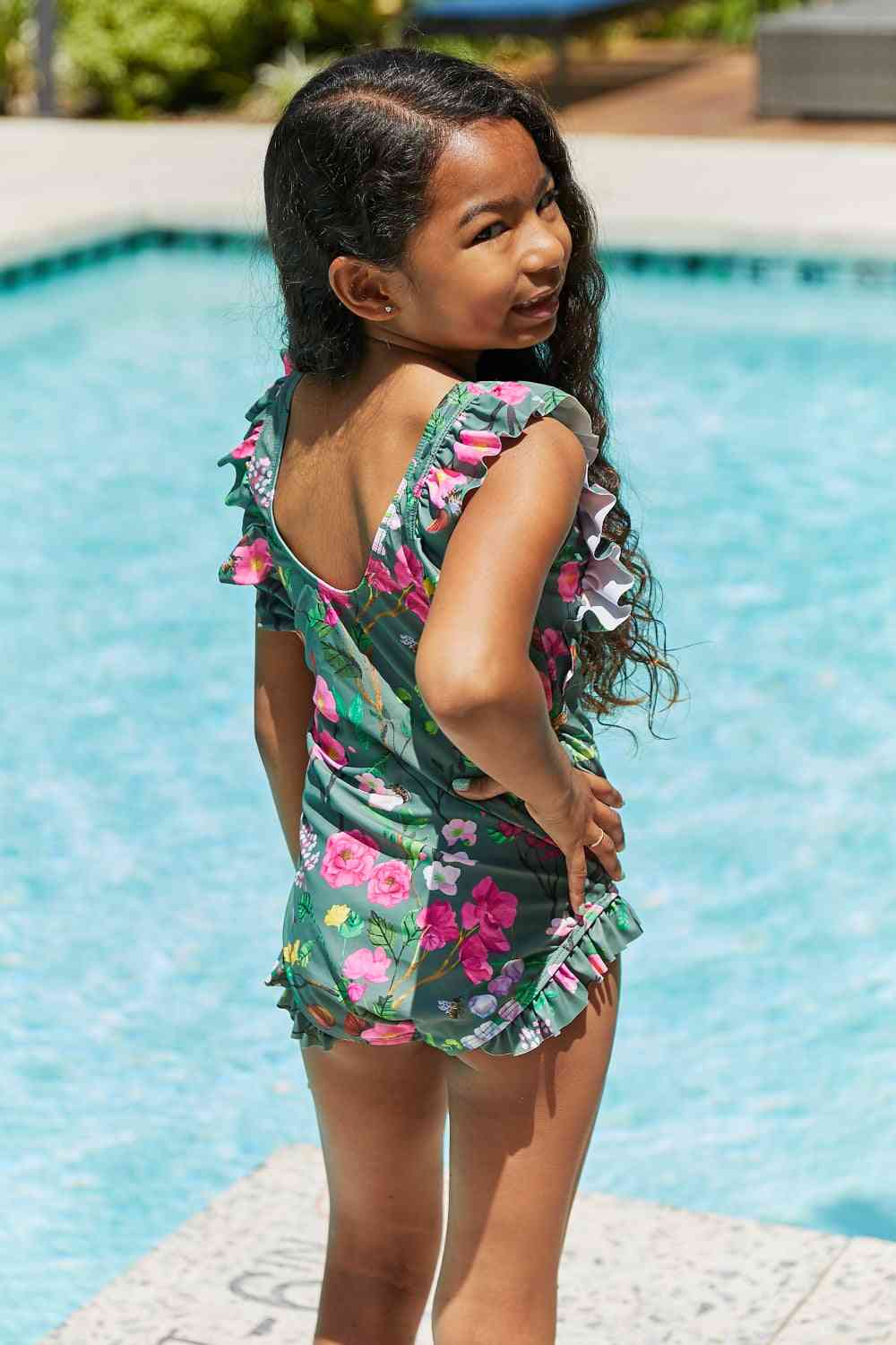 Bring Me Flowers V-Neck One Piece Girls Swimsuit In Sage - Sydney So Sweet