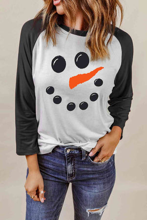 Snowman Graphic Raglan Sleeve T-Shirt - Sydney So Sweet