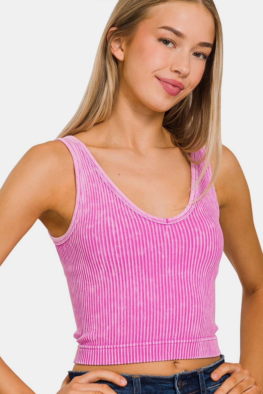 Zenana Washed Ribbed Cropped Tank - Sydney So Sweet