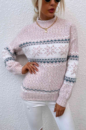 Snowflake Pattern Mock Neck Sweater - Sydney So Sweet