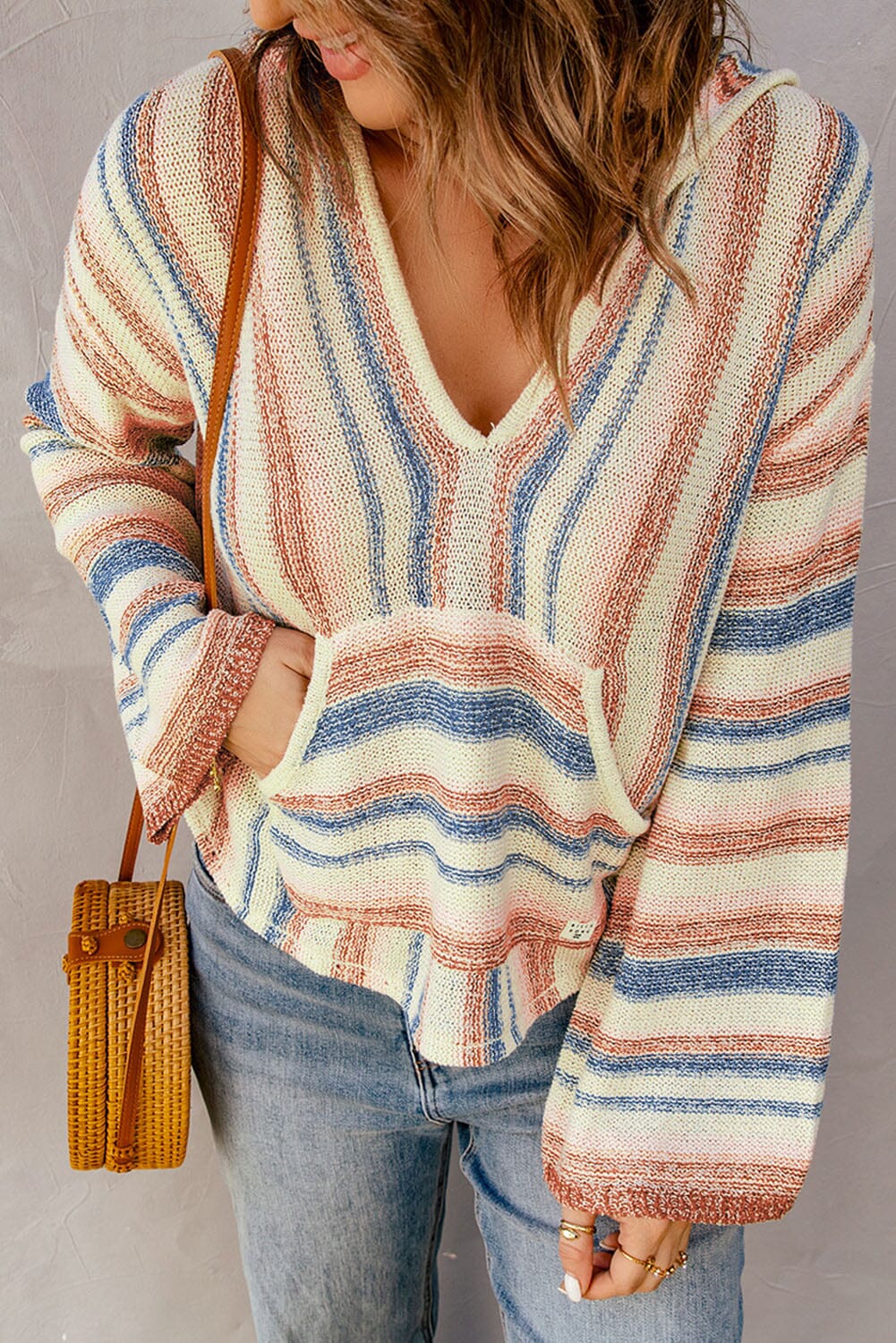 Striped Hooded Sweater with Kangaroo Pocket - Sydney So Sweet