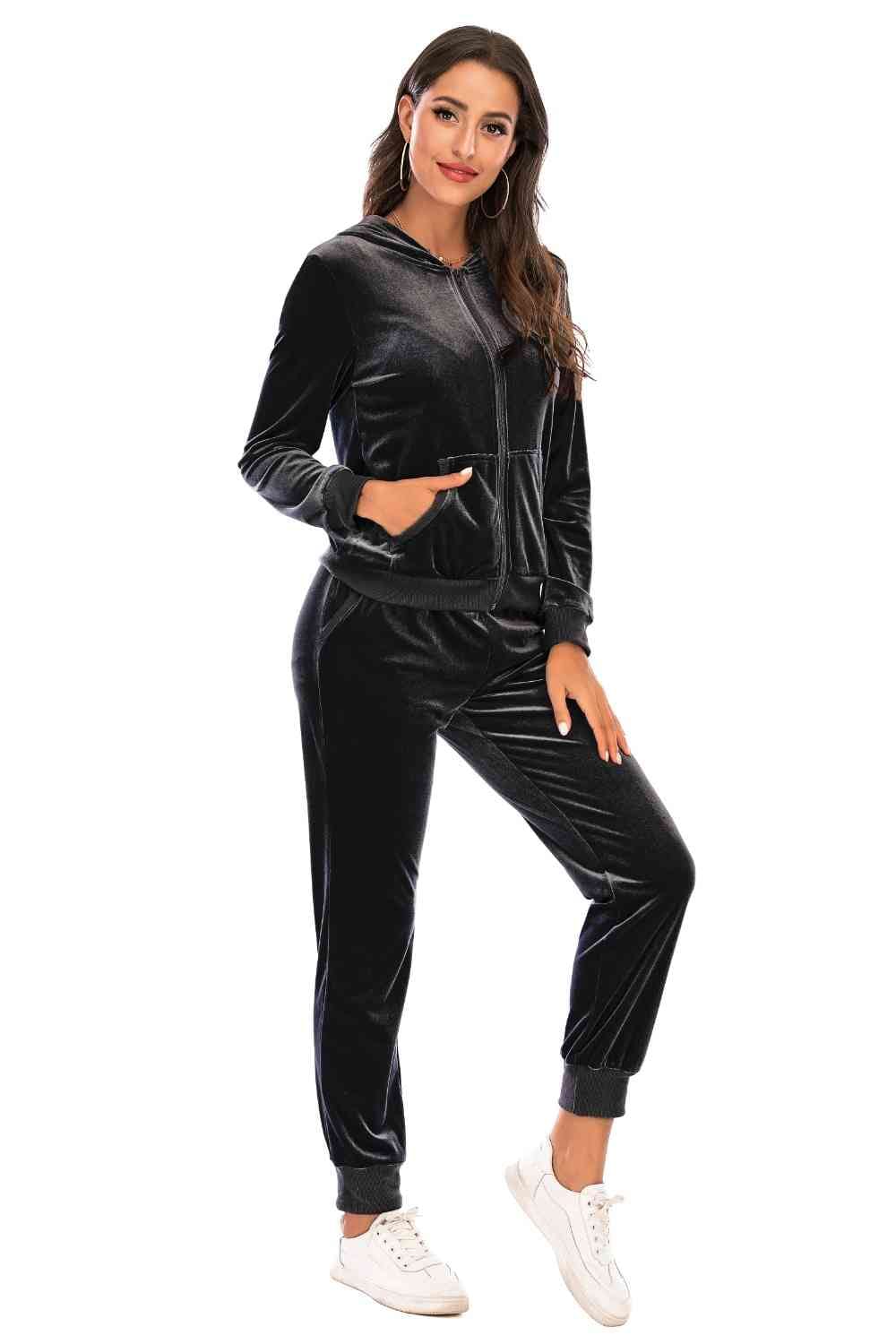 Zip-Up Hooded Jacket and Pants Set - Sydney So Sweet