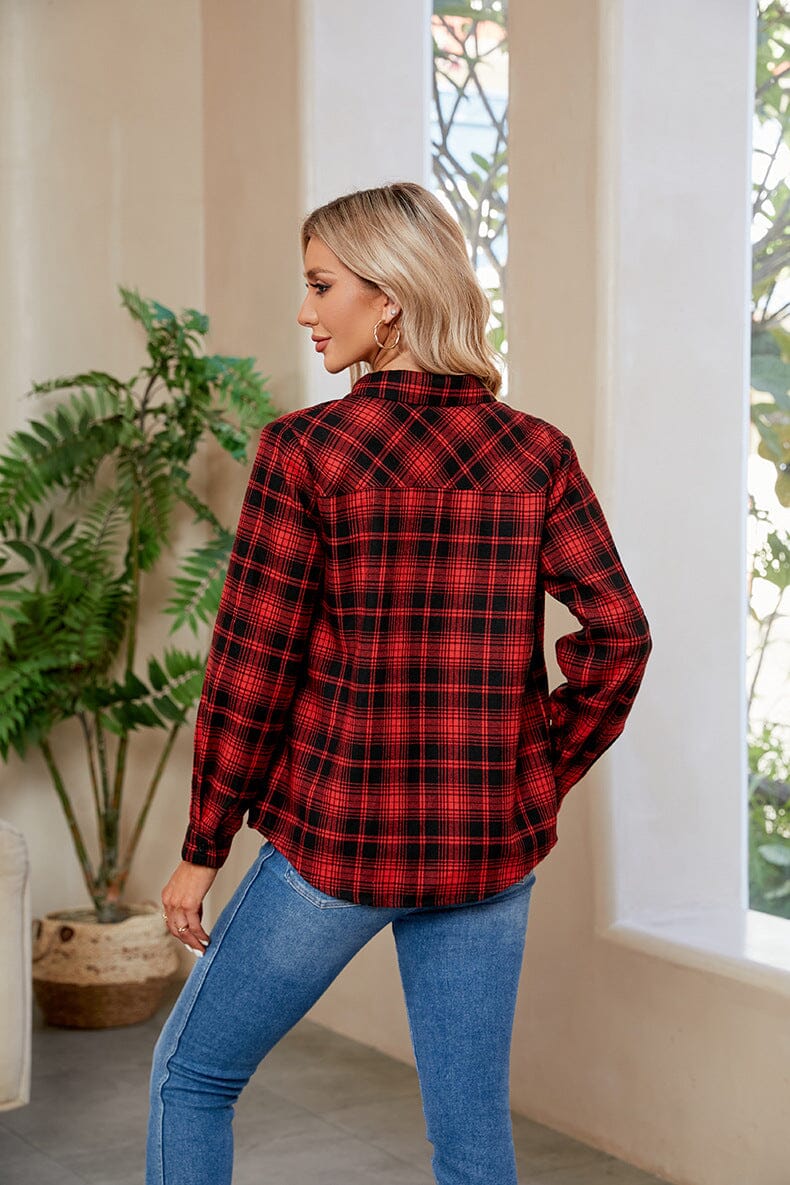 Plaid Curved Hem Long Sleeve Plaid Shirt - Sydney So Sweet