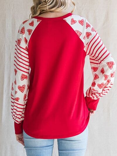 Heart Striped Quarter Button Long Sleeve T-Shirt - Sydney So Sweet