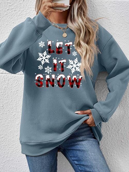 LET IT SNOW Round Neck Long Sleeve Sweatshirt - Sydney So Sweet