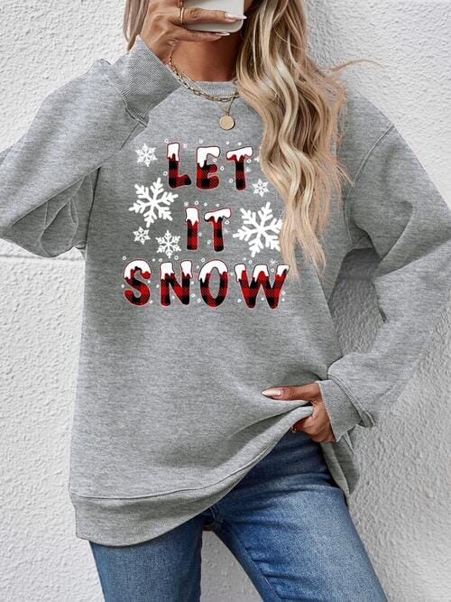 LET IT SNOW Round Neck Long Sleeve Sweatshirt - Sydney So Sweet