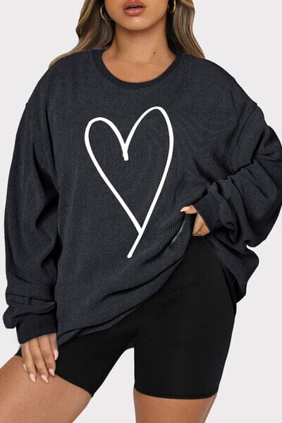 Plus Size Heart Ribbed Round Neck Sweatshirt - Sydney So Sweet