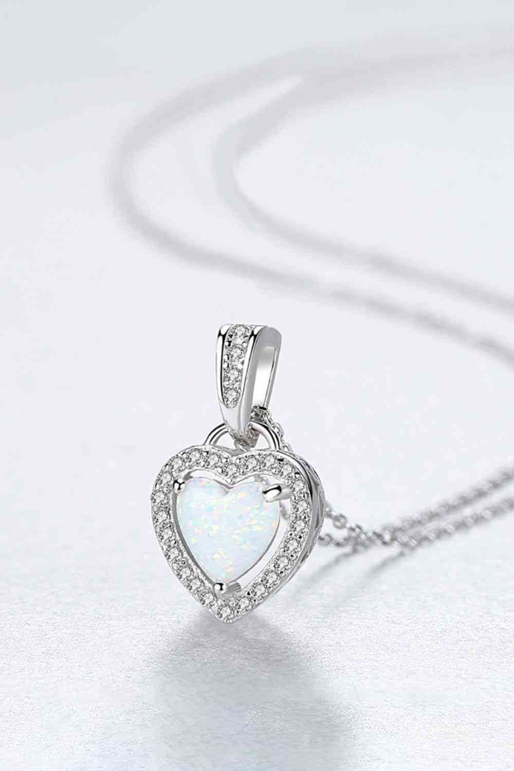 Opal Heart Pendant 925 Sterling Silver Necklace - Sydney So Sweet