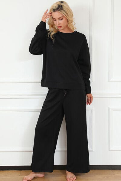 Textured Long Sleeve Top and Drawstring Pants Set - Sydney So Sweet