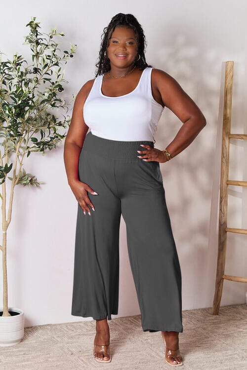 Double Take Full Size Smocked Wide Waistband Wide Leg Pants - Sydney So Sweet