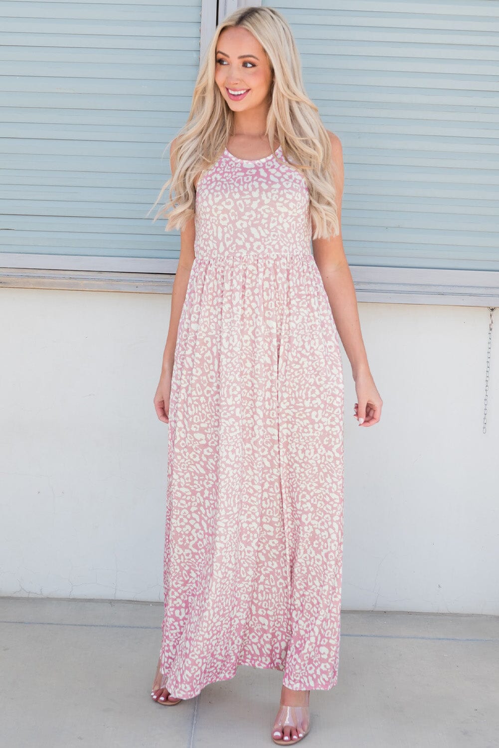 Leopard Round Neck Sleeveless Maxi Dress - Sydney So Sweet