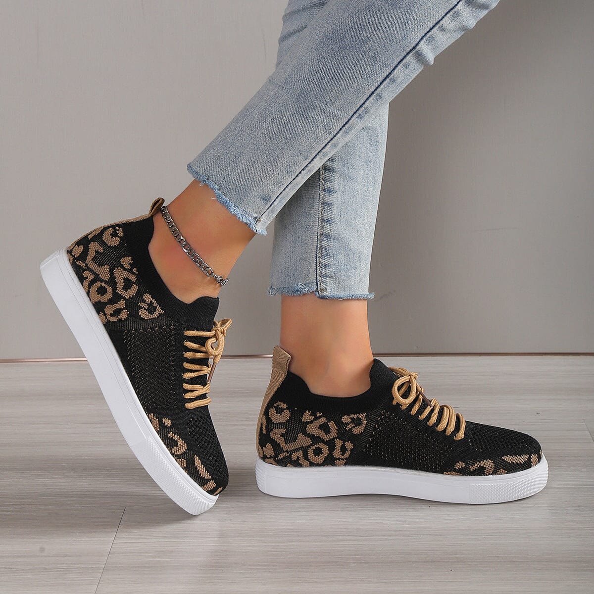 Lace-Up Leopard Flat Sneakers - Sydney So Sweet