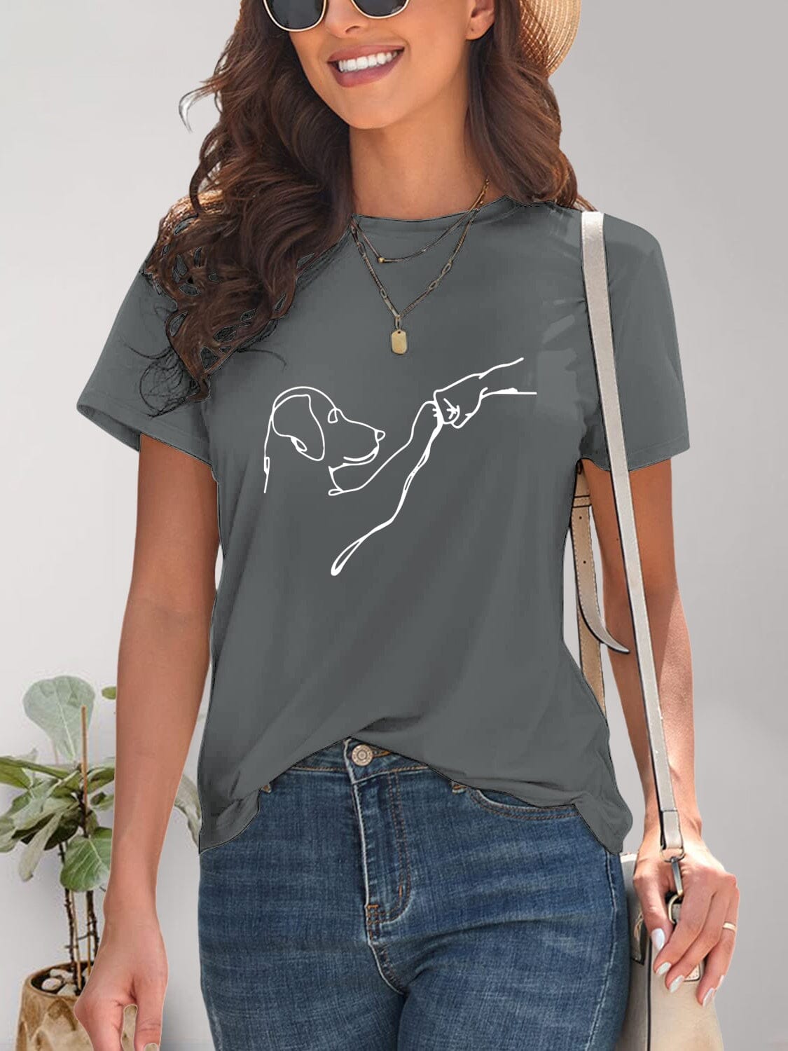 Dog Paw Bump Graphic Round Neck T-Shirt - Sydney So Sweet