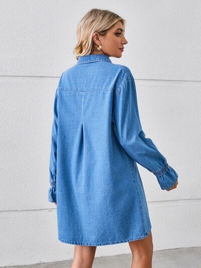 Pocketed Dropped Shoulder Mini Denim Dress - Sydney So Sweet