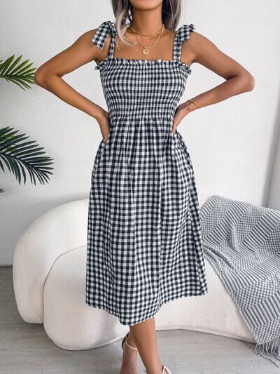 Frill Plaid Square Neck Midi Dress - Sydney So Sweet