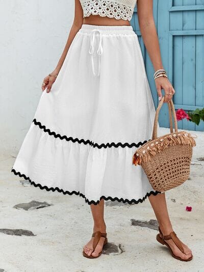 Tied Contrast Trim High Waist Skirt - Sydney So Sweet