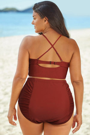 Full Size Halter Neck Crisscross Ruched Two-Piece Swimsuit - Sydney So Sweet