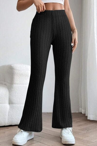 Basic Bae Full Size Ribbed High Waist Flare Pants - Sydney So Sweet