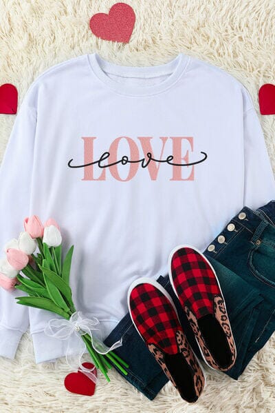 LOVE Round Neck Dropped Shoulder Sweatshirt - Sydney So Sweet