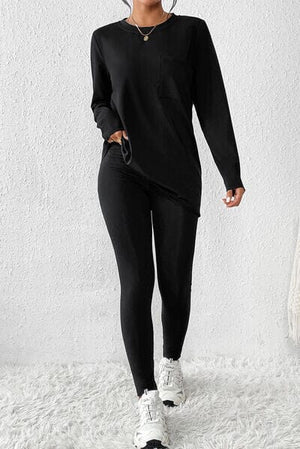 Round Neck Long Sleeve Top and Skinny Pants Set - Sydney So Sweet