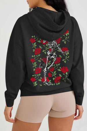 Simply Love Full Size Rose and Skeleton Graphic Hoodie - Sydney So Sweet
