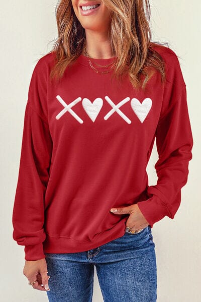 Heart Graphic Round Neck Dropped Shoulder Sweatshirt - Sydney So Sweet