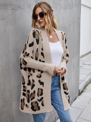 Leopard Pattern Fuzzy Long Cardigan - Sydney So Sweet