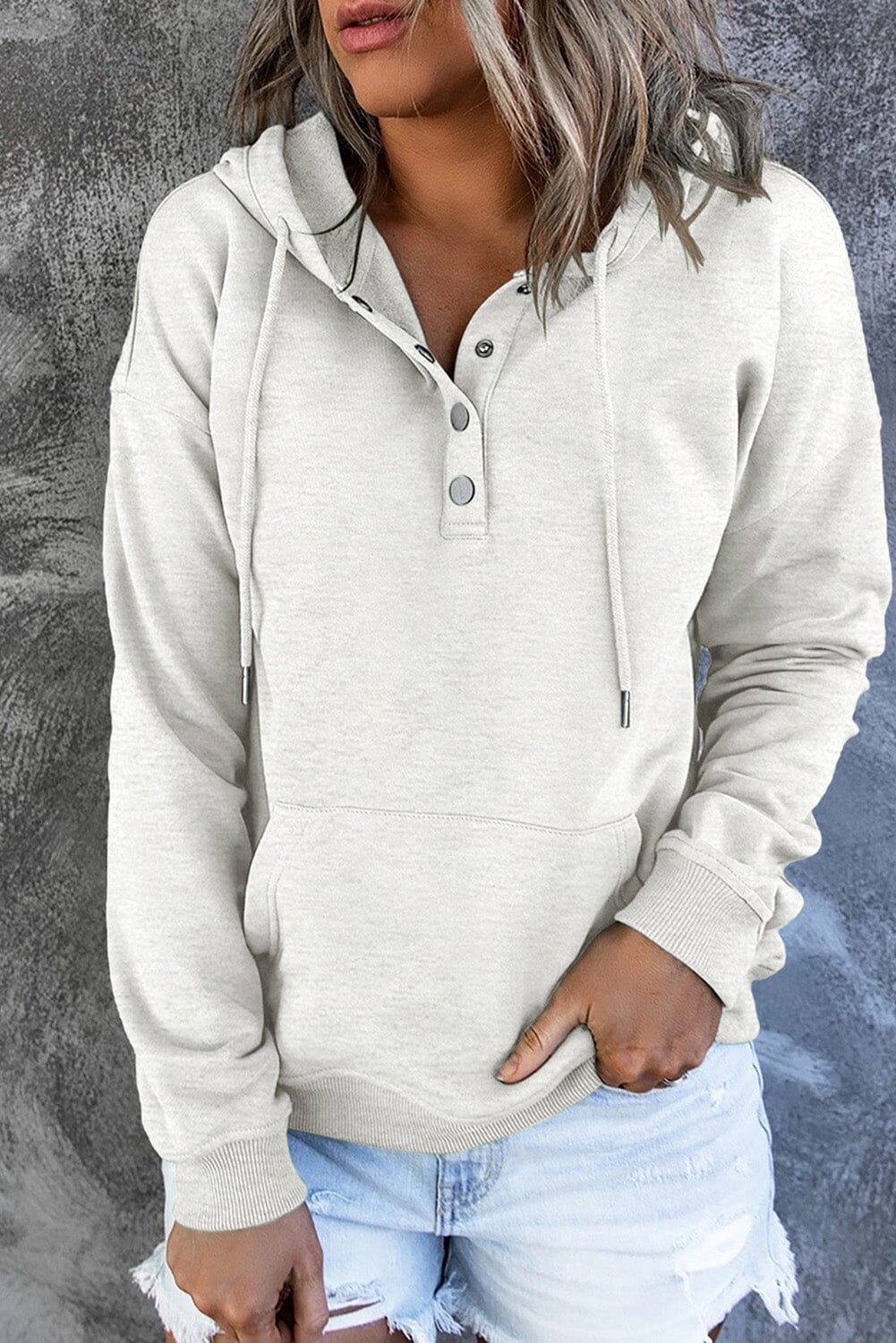 Dropped Shoulder Long Sleeve Hoodie with Pocket - Sydney So Sweet