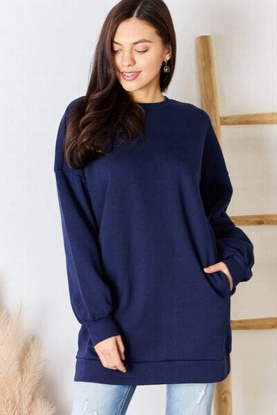 Zenana Oversized Round Neck Long Sleeve Sweatshirt - Sydney So Sweet