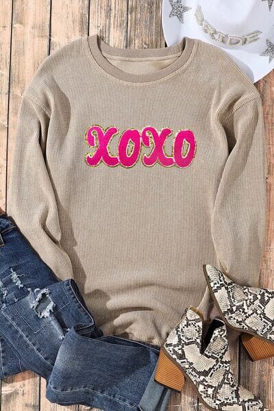 XOXO Sequin Round Neck Dropped Shoulder Sweatshirt - Sydney So Sweet