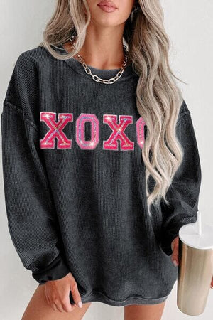 XOXO Round Neck Dropped Shoulder Sweatshirt - Sydney So Sweet
