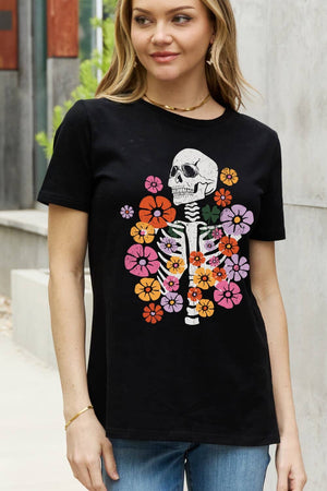 Skeleton & Flower Graphic Cotton Tee - Sydney So Sweet