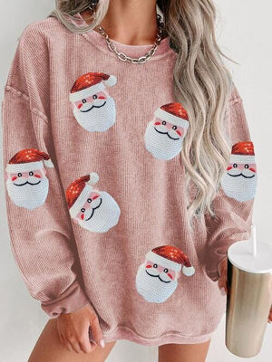 Sequin Santa Patch Ribbed Sweatshirt - Sydney So Sweet