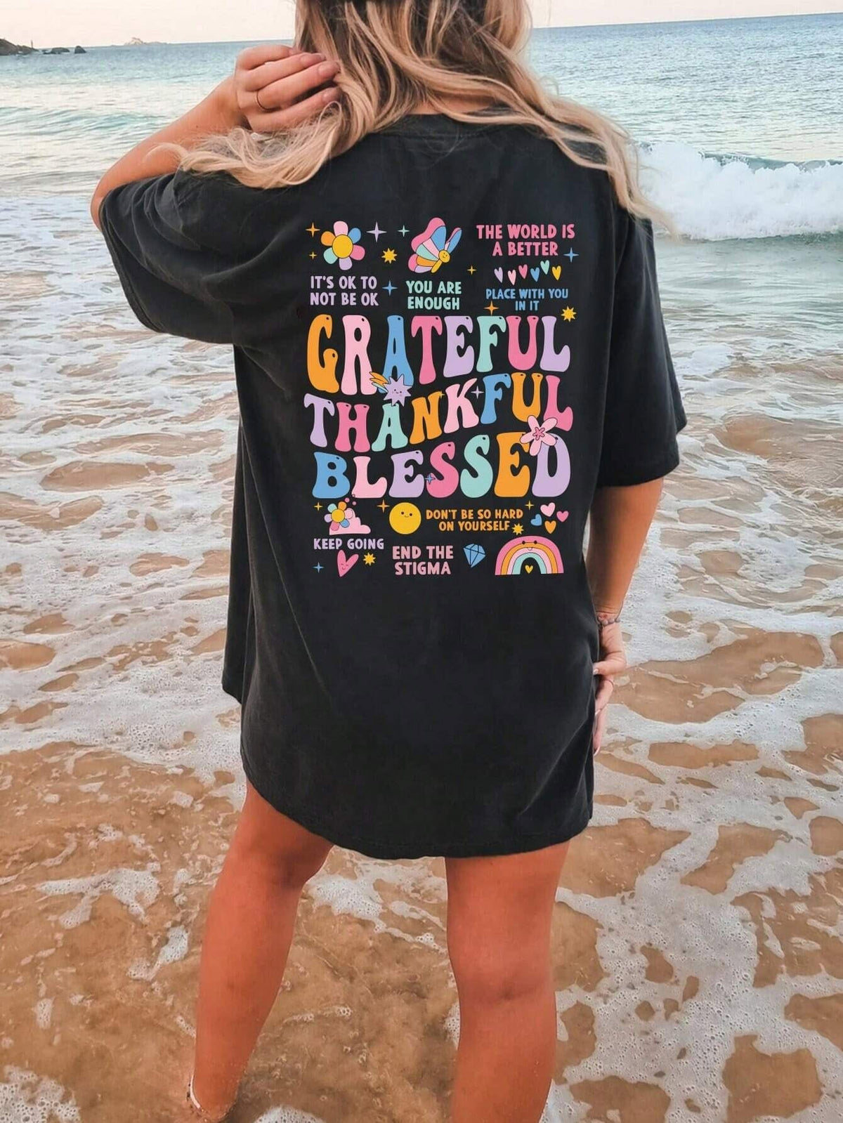 Grateful Thankful Blessed Women&#39;s Graphic Short Sleeve T-Shirt - Sydney So Sweet