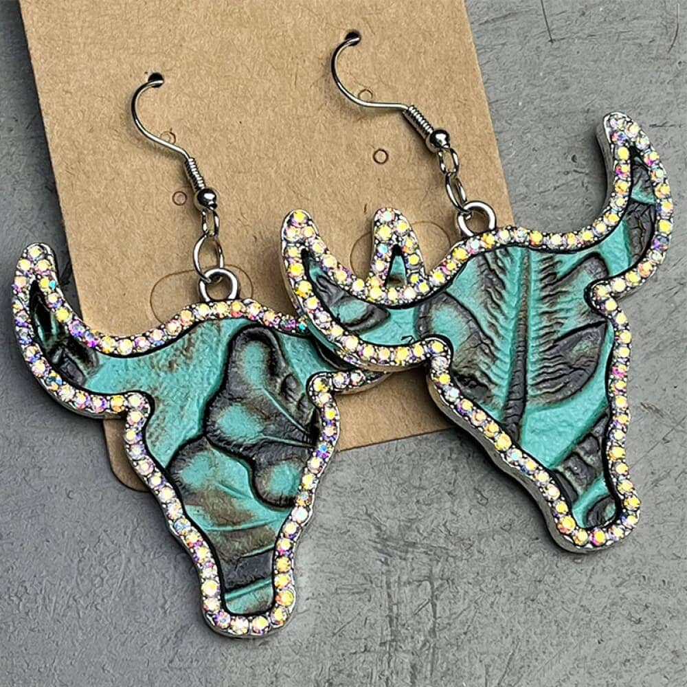 Rhinestone Trim Alloy Bull Earrings - Sydney So Sweet