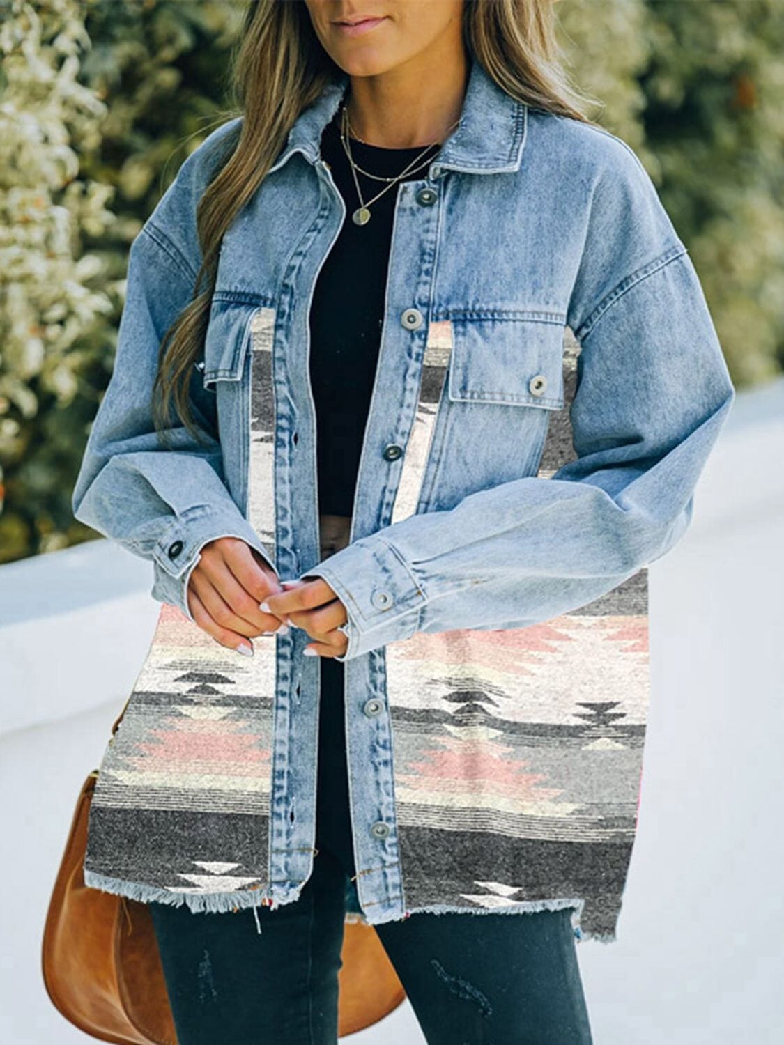 Collared Neck Dropped Shoulder Denim Jacket - Sydney So Sweet