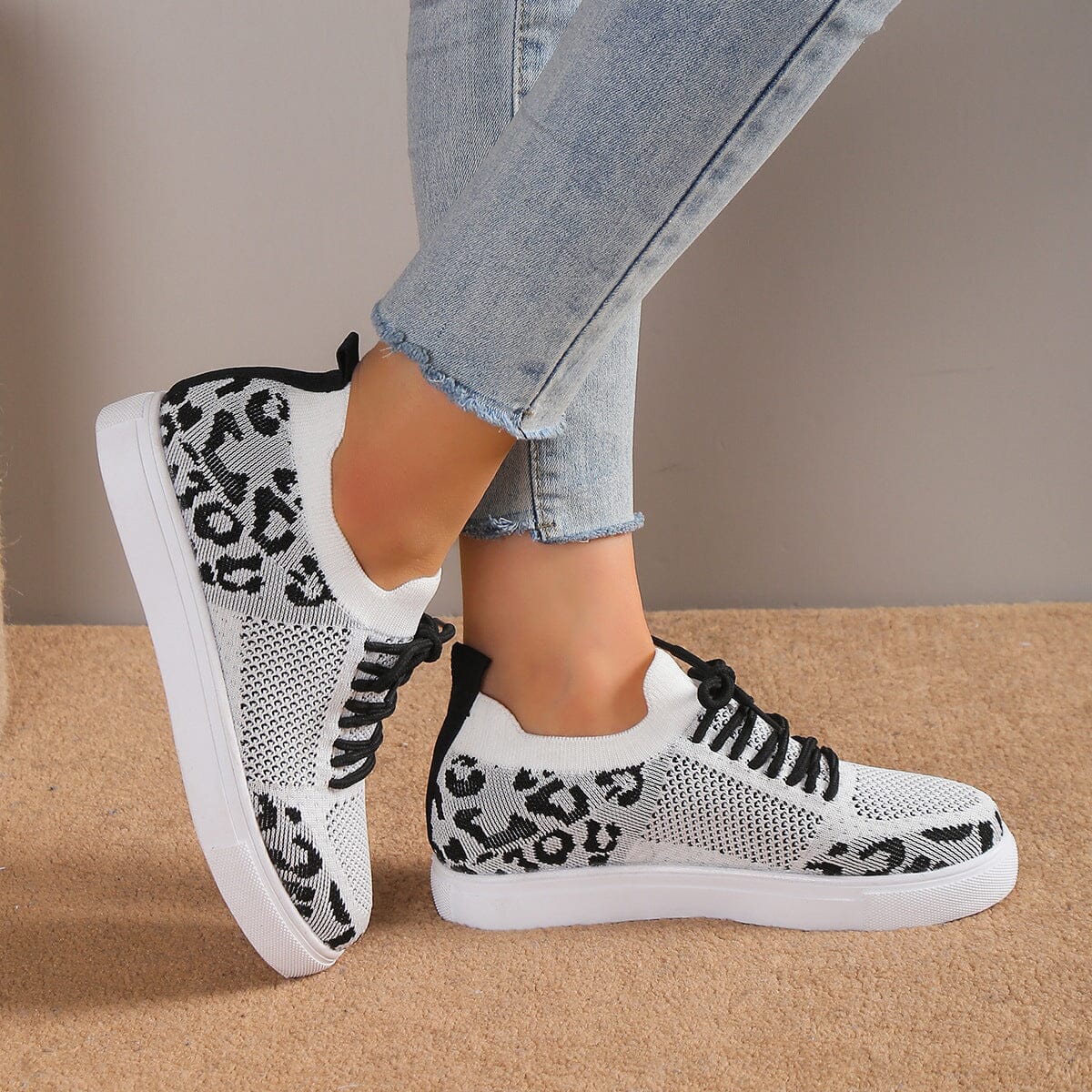 Lace-Up Leopard Flat Sneakers - Sydney So Sweet