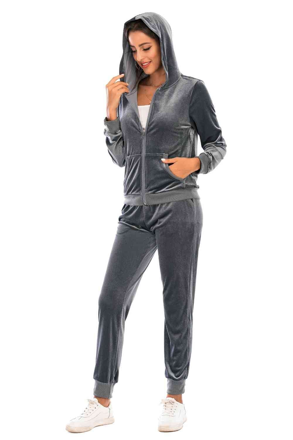 Zip-Up Hooded Jacket and Pants Set - Sydney So Sweet