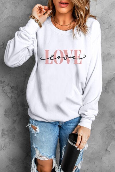 LOVE Round Neck Dropped Shoulder Sweatshirt - Sydney So Sweet