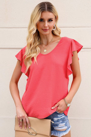 V-Neck Tied Flutter Sleeve Blouse - Sydney So Sweet