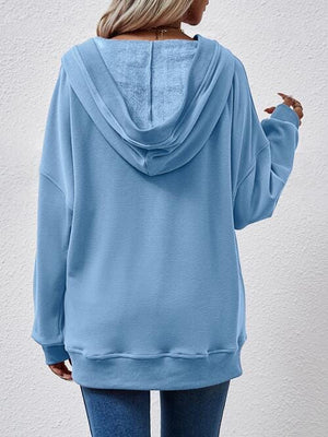 V-Neck Drop Shoulder Long Sleeve Hoodie - Sydney So Sweet