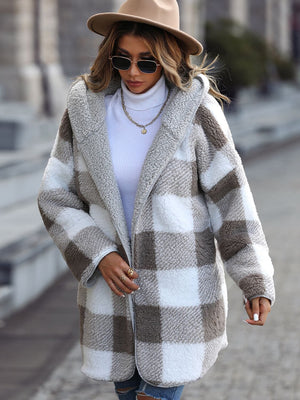 Plaid Open Front Hooded Coat - Sydney So Sweet